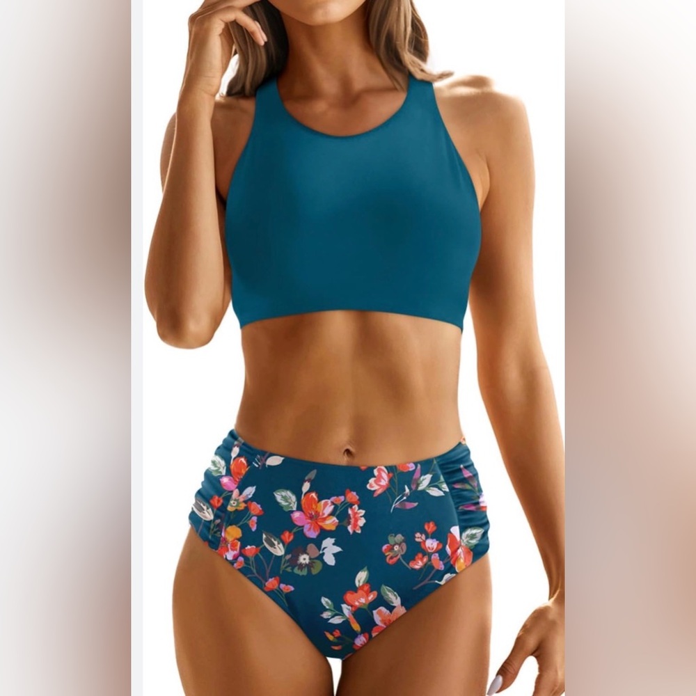 NWOT Floral Teal Bikini Set